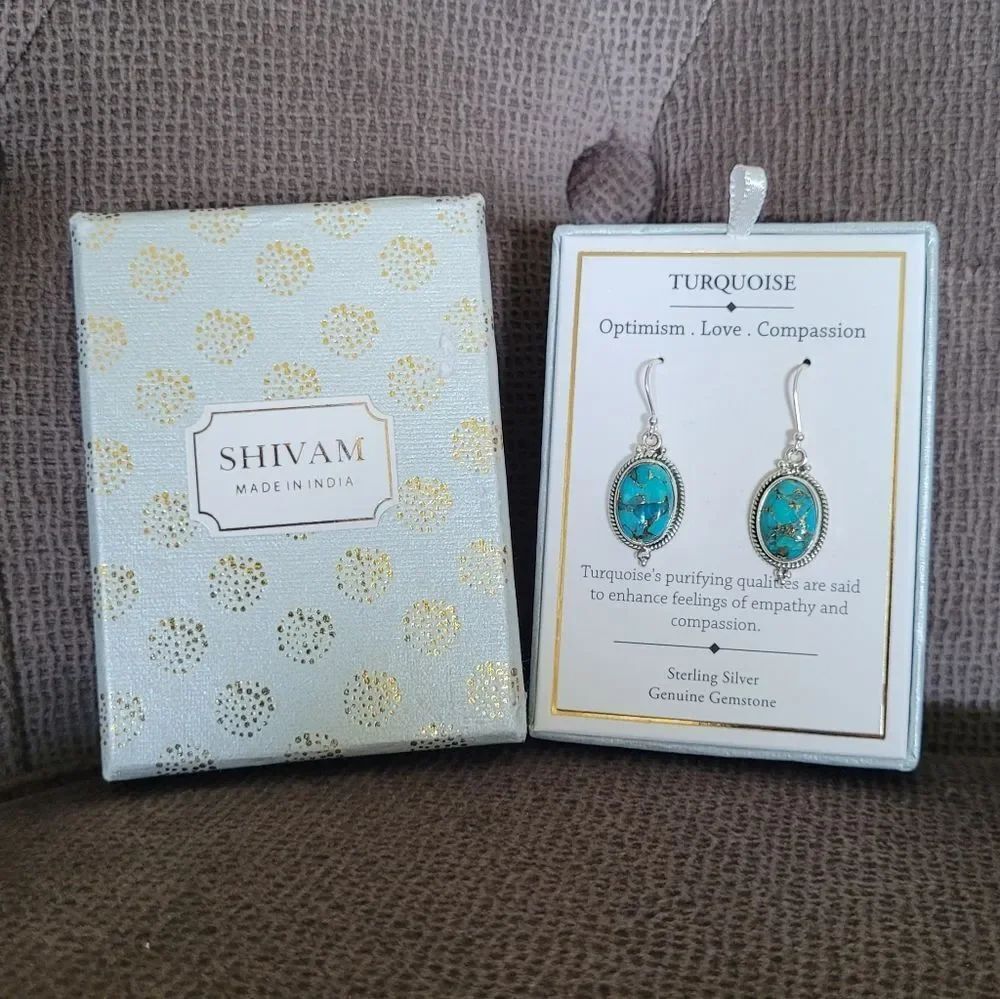 Shivam Oval Shaped Turquoise With Gold💛 Veins Earrings